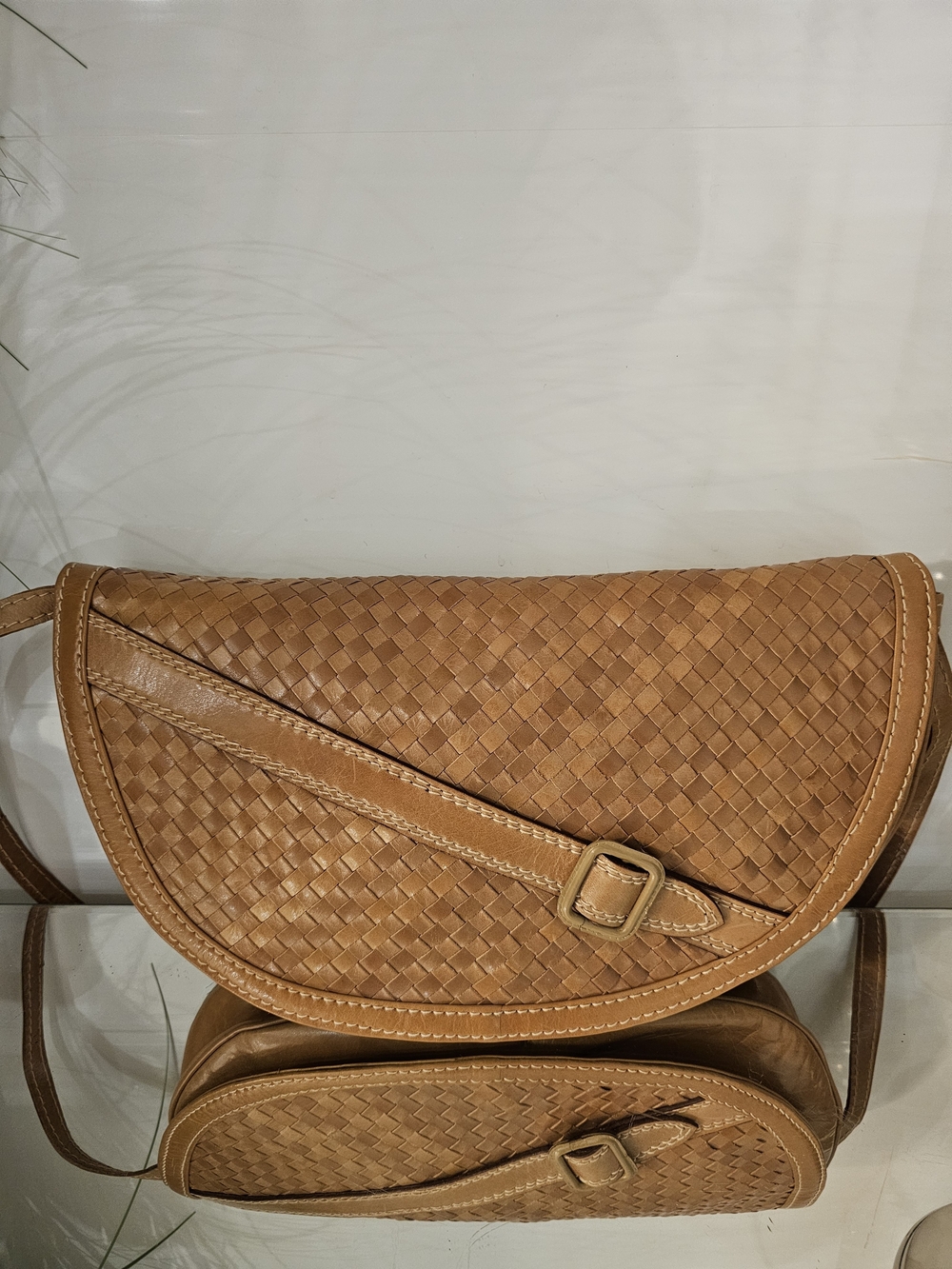 Vintage Calderone  Hand Woven Leather Crossbody Bag - Made In Italy